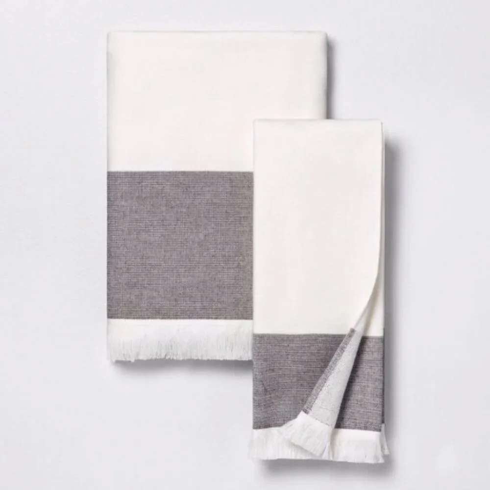 Colorblock Hand Towel - Hearth & Hand Magnolia - Sour Cream,‎ Gray Stripe 2020